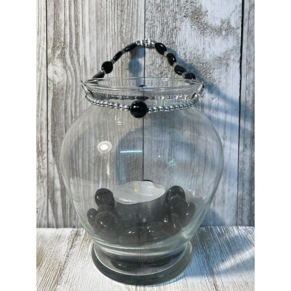 Hand Crafted Beaded Jar Lantern Glass Candle Holder Lantern Tea Light Votive Sku - Picture 3 of 3